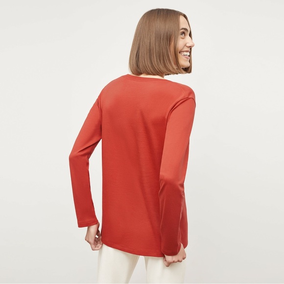 MM LaFleur Asher T-Shirt Long Sleeve V-Neck Pima Cotton in Sunset Color - Picture 5 of 5